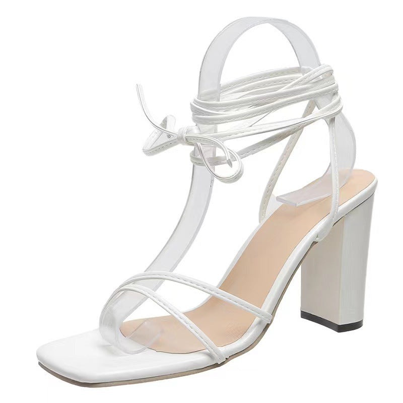 2023 summer plus size women's foreign trade shoes sexy square toe strappy stiletto heel cross strap sandals - cross-border e-commerce