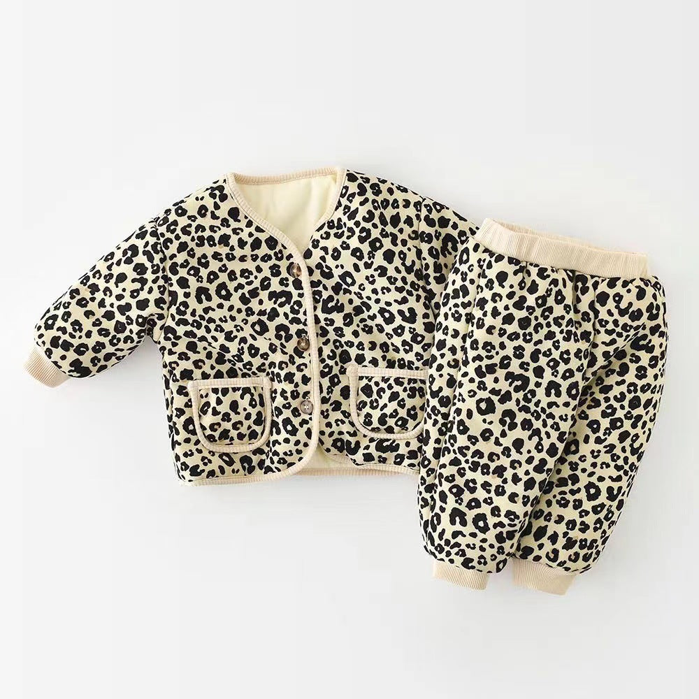 Newborn baby cotton outfit set - fleece-lined lightweight cotton two-piece winter set - korean style fashion set for baby girls