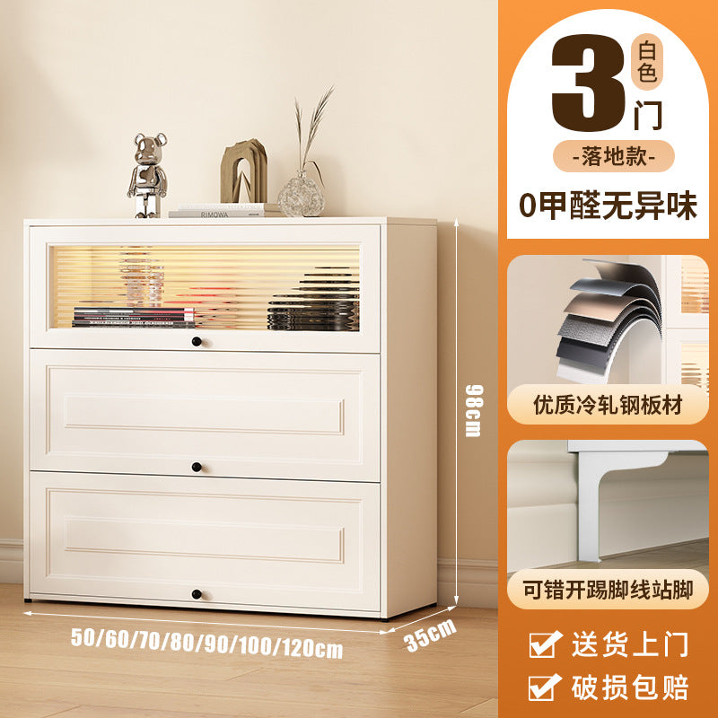 Steel five-bucket flap door cabinet, entrance integrated locker, dust-proof floor-to-ceiling storage cabinet, cream wind bookcase display cabinet