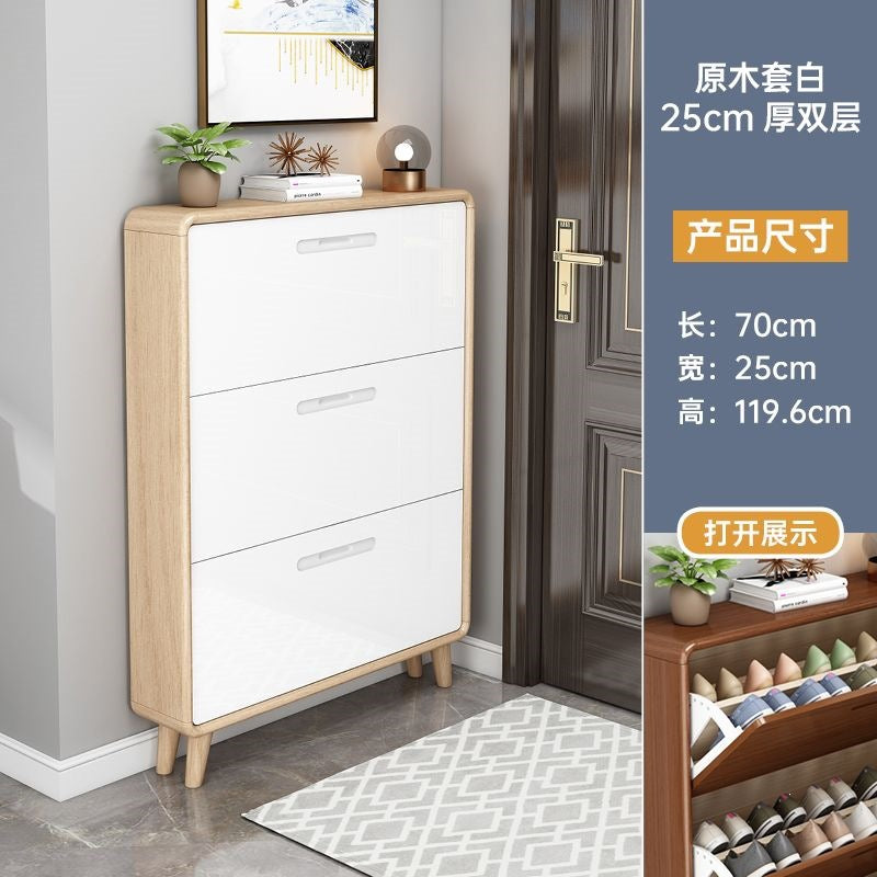 Solid wood shoe cabinet - slim, large capacity, space-saving design for home entryways, small apartments, and modern hallways