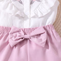 Girls' two-piece set: floral double-layer ruffle ribbed top + floral shorts, embroidered for young children