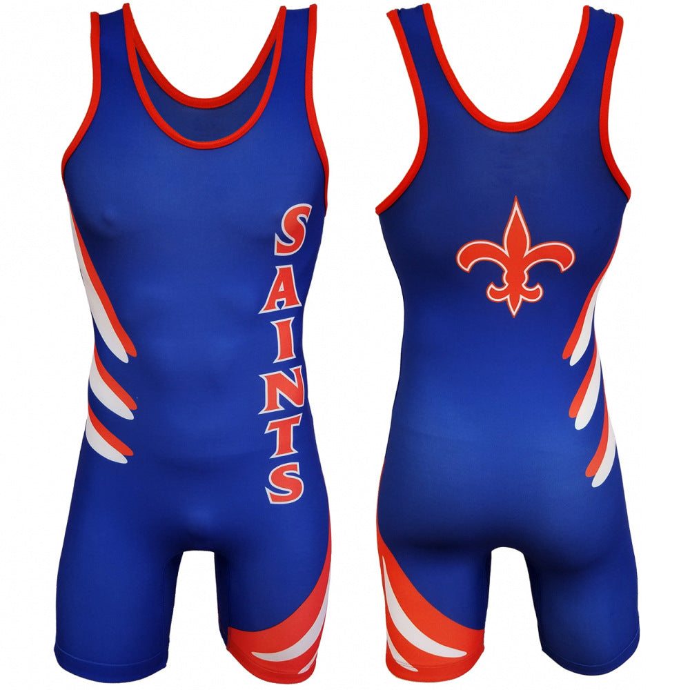 Sublimation full body print men's one-piece wrestling suit custom training weightlifting suit men's and women's free wrestling one-piece vest
