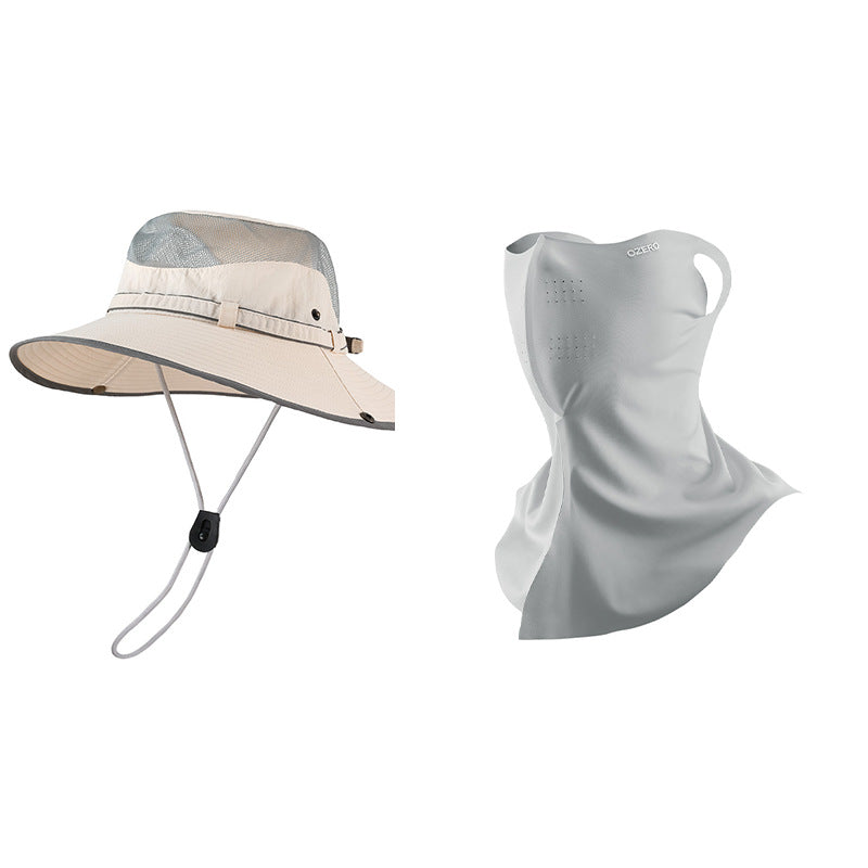 Summer sunscreen visor two-piece cover neck integrated mask large brim bucket hat company team building set wholesale