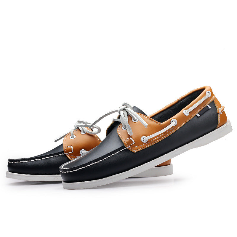Men's genuine leather boat shoes - classic brown casual dress shoes, lightweight leather business shoes with a british-inspired design