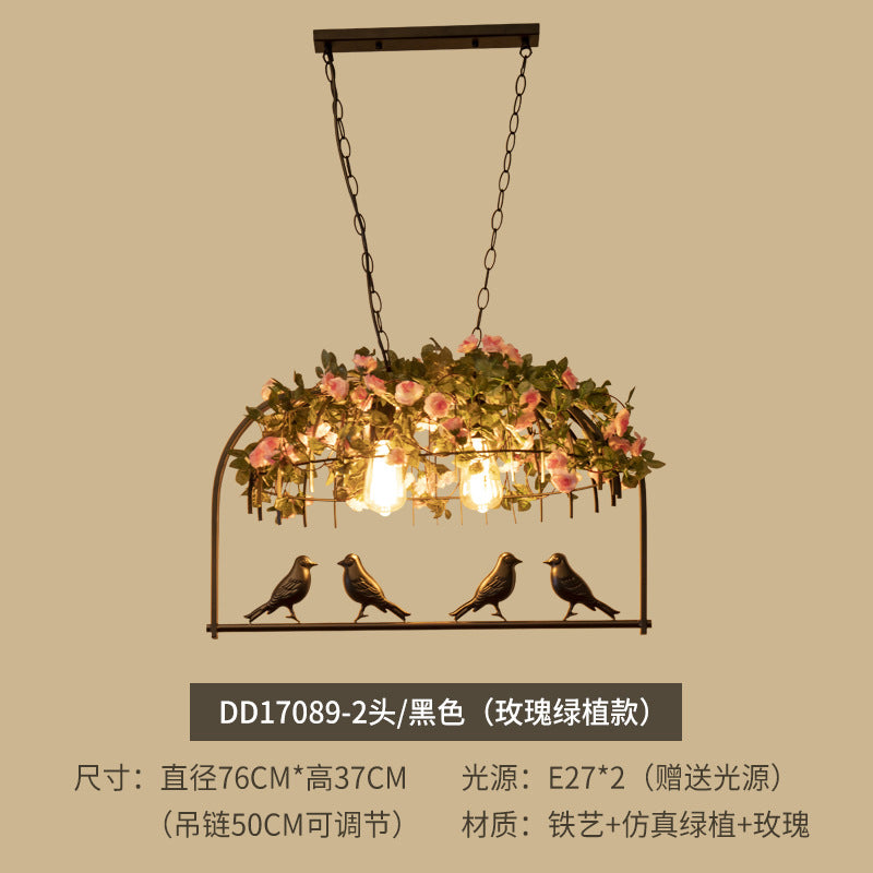 American industrial wind wrought iron bar counter plant bird cage chandelier creative personality art retro restaurant lamp green plant light
