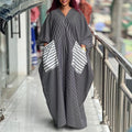 European and american cross-border african women's clothing  summer new style chic fashion v-neck striped loose plus size dress