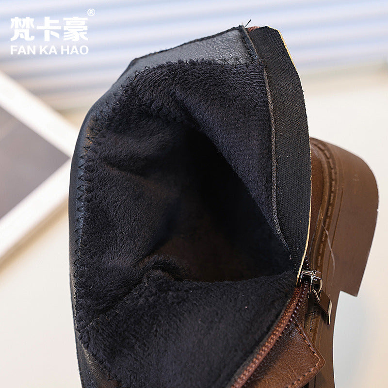 Vancahao girlfashion boots fall and winternew arrivalk-stylekids british styleboots two cotton trouser leather