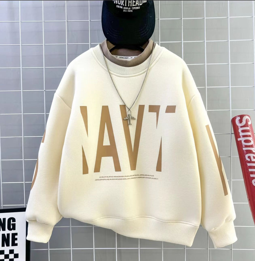 winter new arrival: mid-to-large size children's fleece-lined, extra-thick letter print trendy sweatshirt - boys' warm and cold-proof pullover