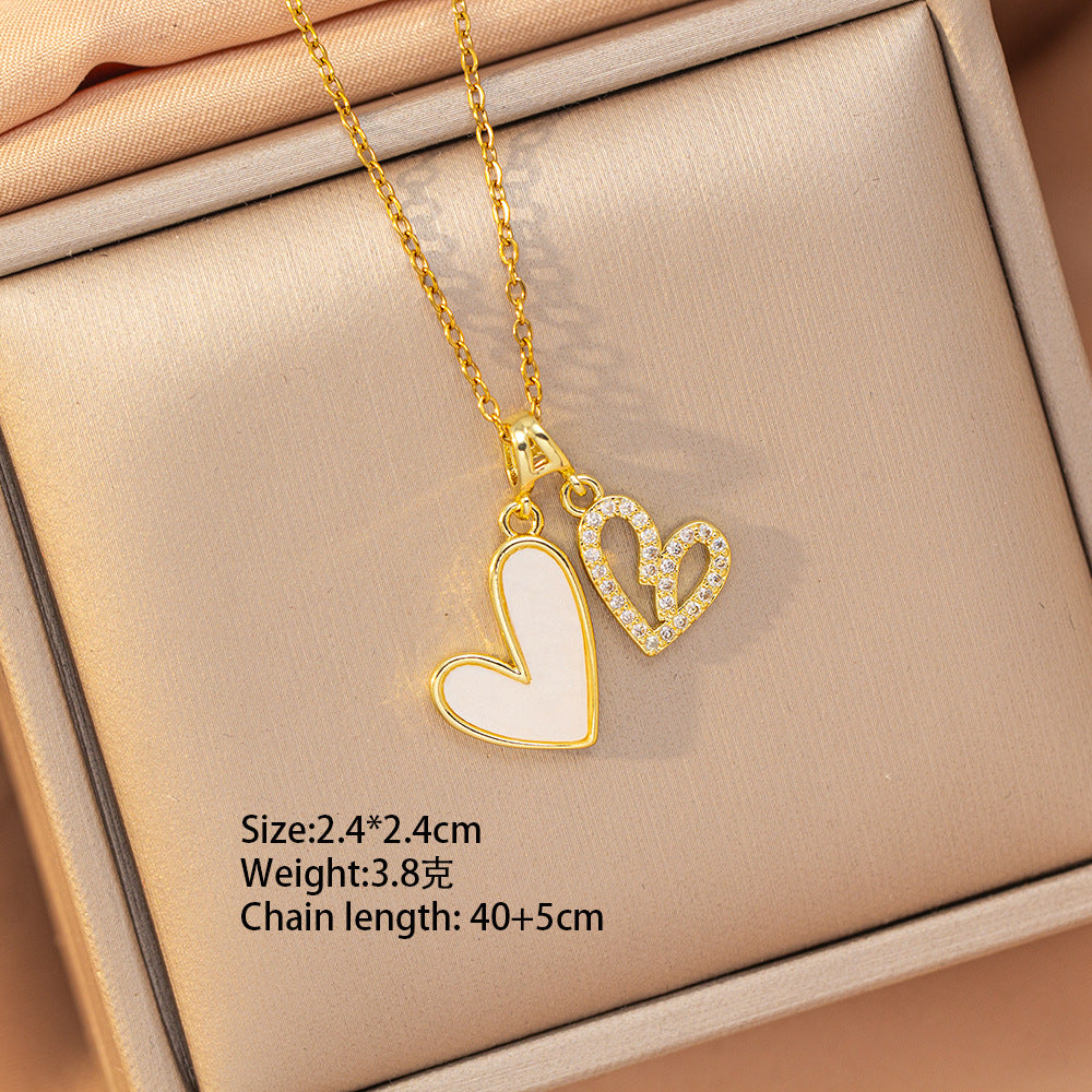 [titanium steel] japanese and korean new copper inlaid zirconium love necklace women's niche classy fashion elegant clavicle chain jewelry