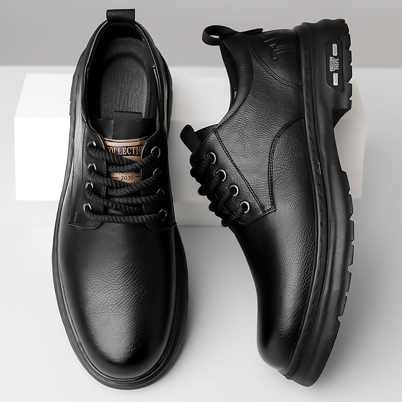 2026 spring/autumn new men's handmade casual leather shoes - vintage work boots style, wide toe, durable lace-up leather shoes for men