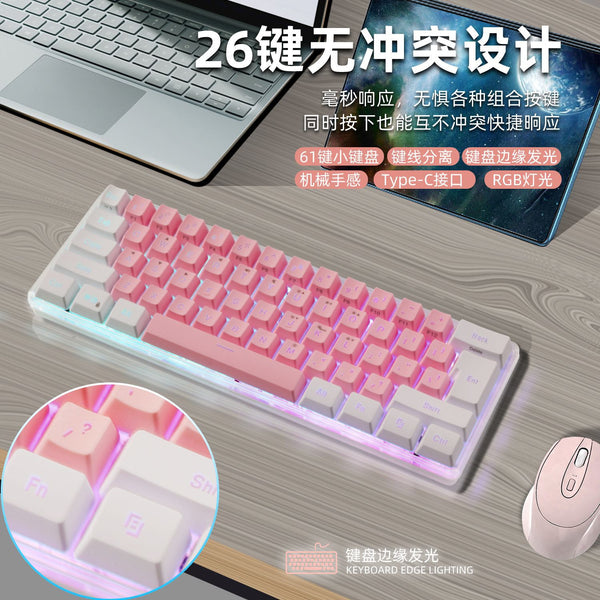 61 key K401 double color keycap mechanical feel keyboard RGB light universal e-sports game office wired keyboard
