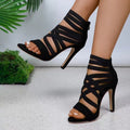 fashionnew arrival elastic band thin heel sexy sandals women's exportplus size roman back zipper cut out high heels
