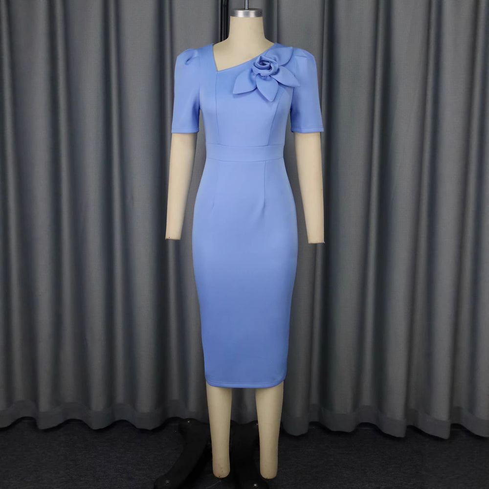fashion 3d floral short sleeve dress - european & american style high waist bodycon party gown dress