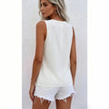 european and american new print embroidery cutout v-neck tank top t-shirt