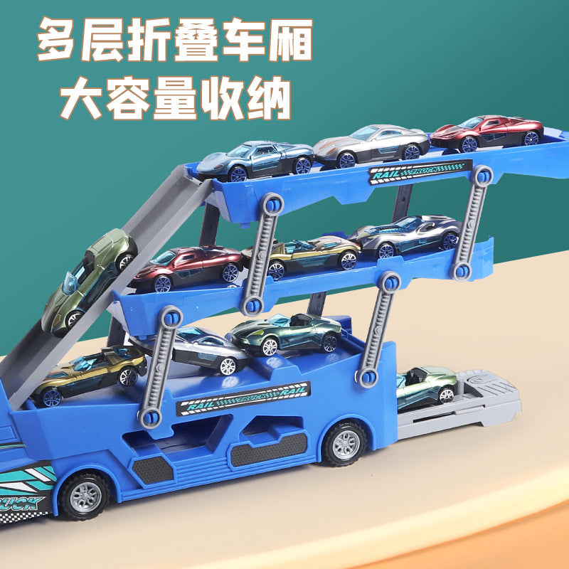 New arrival cross-border deformation kids folding ejection toy car container transport truck sliding transport male car engineering vehicle