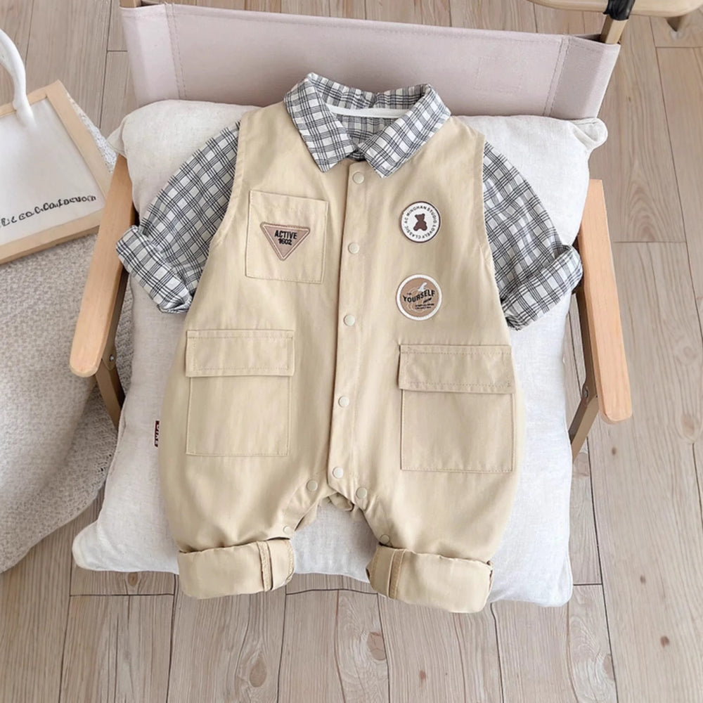 boys' shirt set, stylish spring/autumn outfit for baby boys, new infant romper for outdoor wear