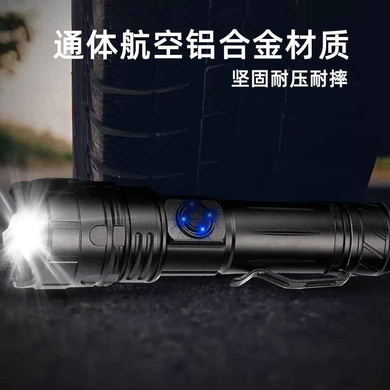 Cross-border tactical LED strong light flashlight outdoor small and convenient emergency lighting with pen holder zoom remote shooting flashlight