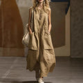 european and american cross-border  independent station spring and summer women's loose casual sleeveless pocket cotton and linen dress