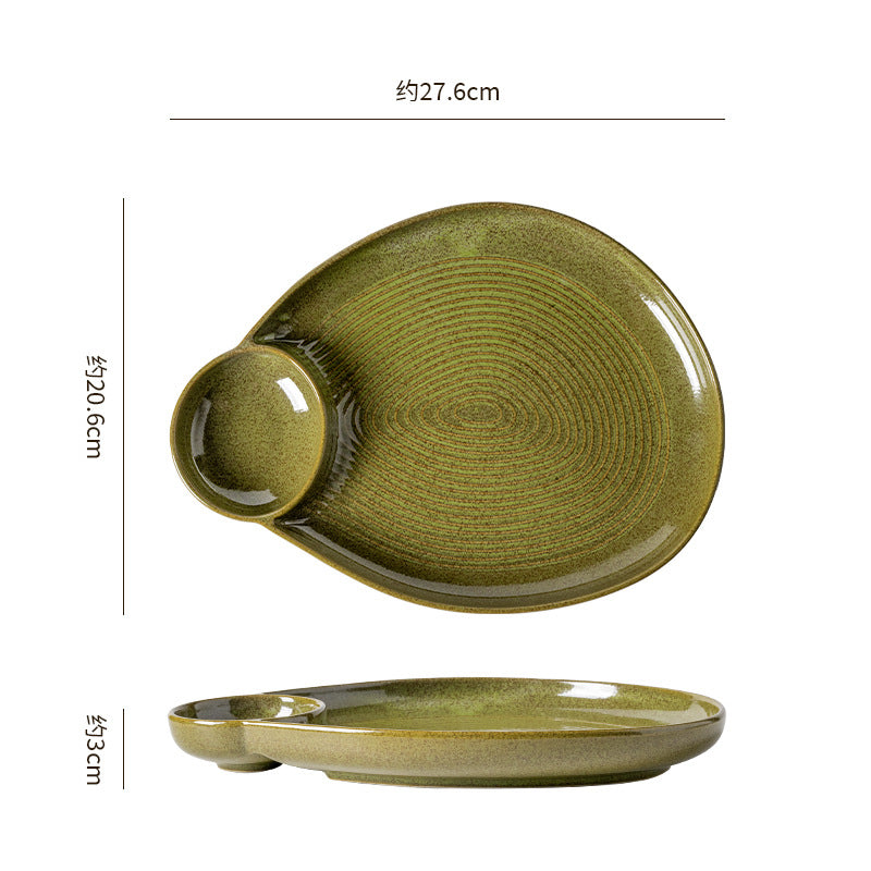 Japanese style stylish ceramic dumpling plate for home dinner plate with dipping grids divided plate restaurant clay thread dumplings