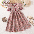 Summer girls' dress - new cross-border export style: french retro floral print, slim-fit, short-sleeve princess dress