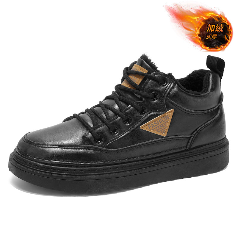 Men's winter fleece-lined warm martin boots, men's workwear leather shoes, trendy versatile cotton shoes, casual short boots, streetwear shoes