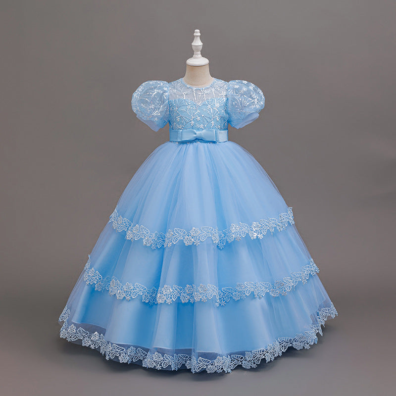Girls' formal dresses  new mesh flower girl runway violin children's day performance costume tutu wholesale for export