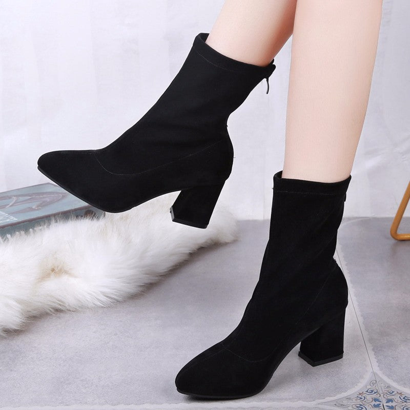 foreign trade 2025 new boots socks boots short boots women's shoes thick heel pointed high heels elastic boots