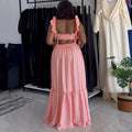 European and american cross-border women's fashion:  spring new arrival - elegant sweet square neck ruffle backless high-waisted maxi dress