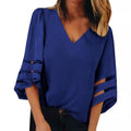 fashionplus size mesh patchwork women's v neck mesh bell sleeve loosetopsin stock