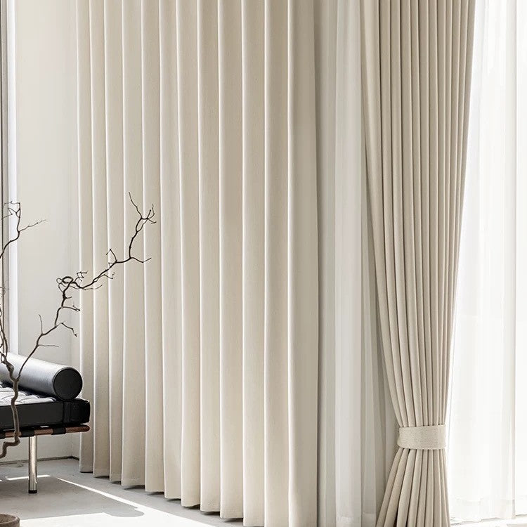 Double-sided chenille curtains, fully blackout, bedroom, high-end, cream style, whole house finished curtain fabric, shaoxing keqiao cloth