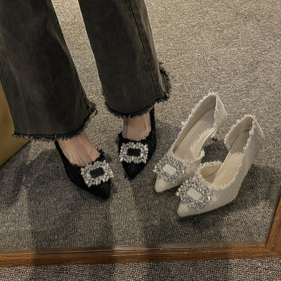 Women's high heels: new summer 2025 collection - niche design, french pointed-toe pumps, stiletto heels, chanel-inspired rhinestone embellishments