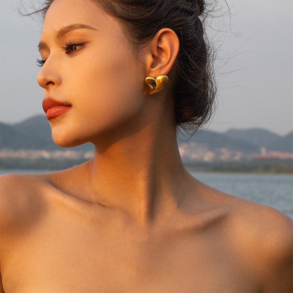 Heart-shaped stainless steel titanium steel plated 18k gold heart-shaped peach heart texture liquid love earrings earrings earrings earrings