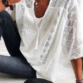 loose type    new arrivalfashionlacepatchwork u-neck three-quarter sleeve tops