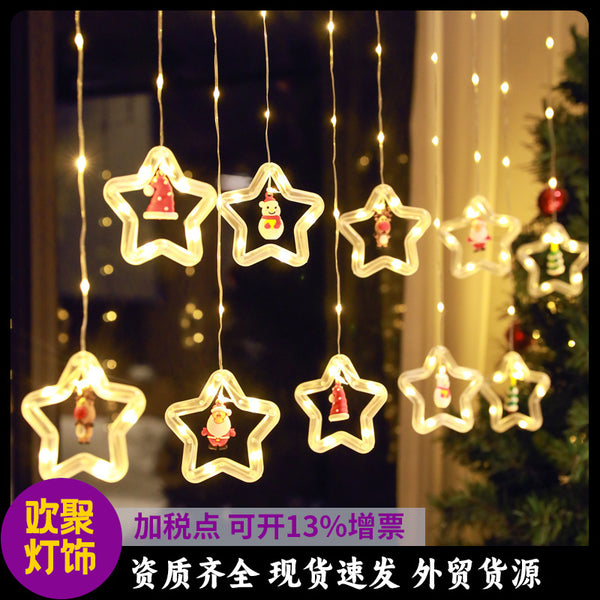 LED Christmas tree pentagram leather line curtain light  new Christmas decorative lights ring light string wholesale