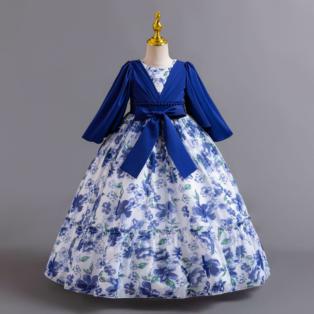 European and american new girls' chiffon floral princess dress - perfect for parties, piano performances, and evening events. kids' dress