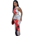 European and american cross-border women's fashion:  street style sexy big lips print tank top + midi skirt two-piece set