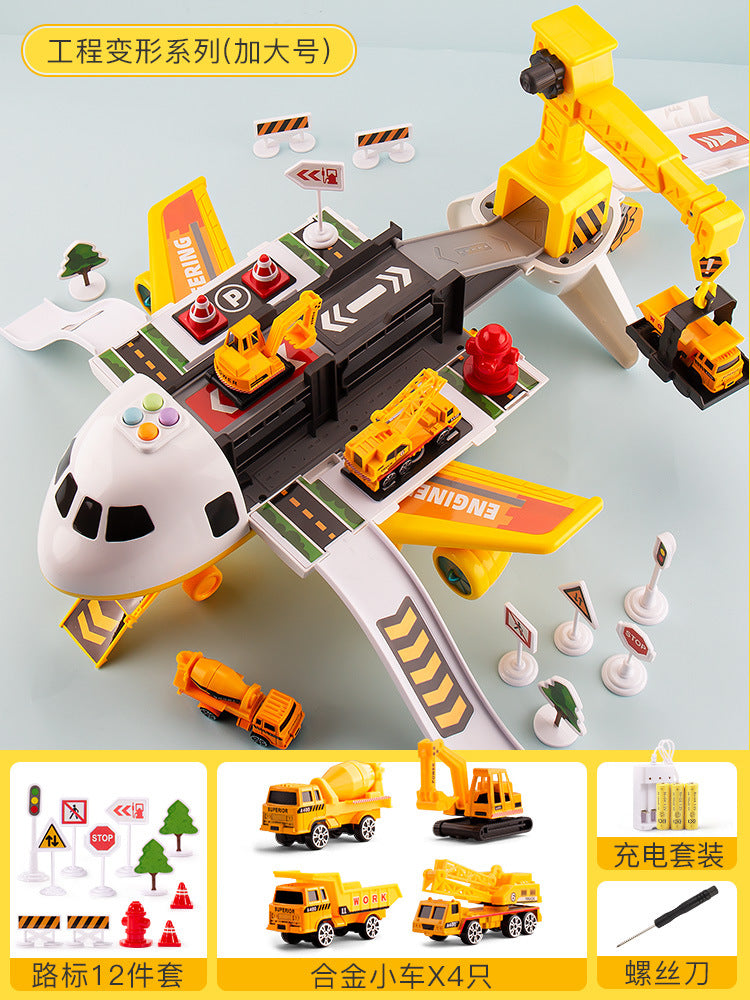 Transformed passenger aircraft kids scene toy multi-function ejection crane aircraft model inertia resistant to fall male voice light ejection