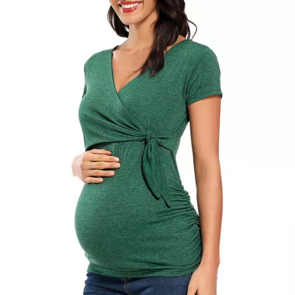 fashion trendy mom cross v-neck nursing t-shirt maternity top - in stock, relaxed fit