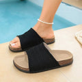 new knitted fabric one-line round toe slippers for women to wear outside cork thick-soled beach sandals  supply