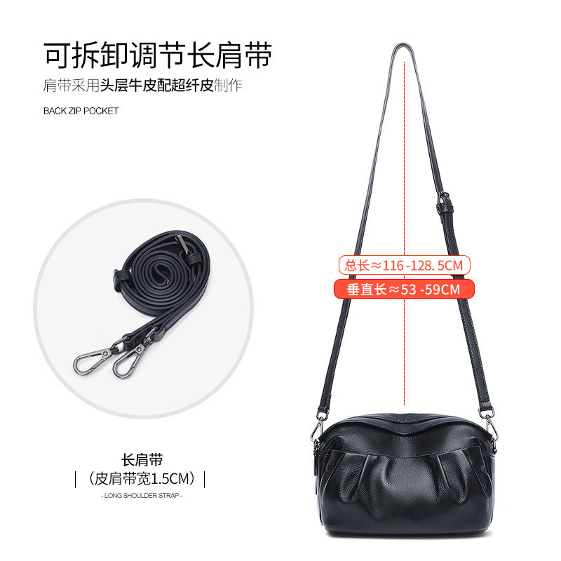 Casual leather women's bag 2025 new fashion foreign style pleated design shoulder bag women's cowhide mother messenger bag