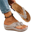 2026 summer new arrival: plus size platform flip-flops - women's outdoor thong sandals with wedge heel and floral design