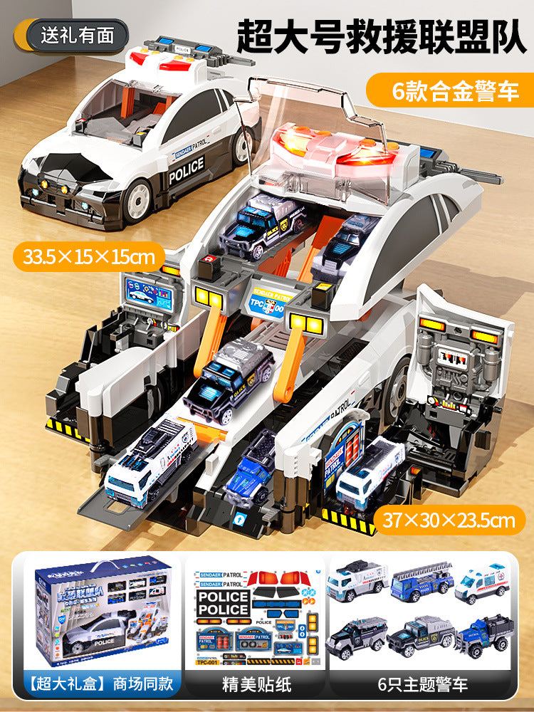 New children's storage scene fire police car deformation ejection track parking lot sound and light puzzle model toy car
