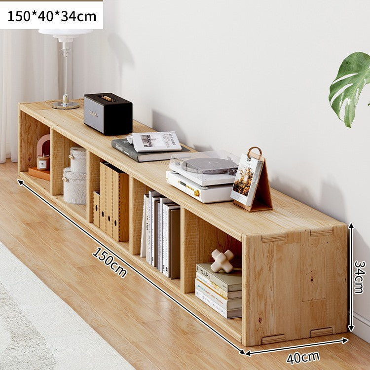 Solid wood bookshelf shelf floor-to-wall combination lattice cabinet living room kindergarten storage low household bookcase