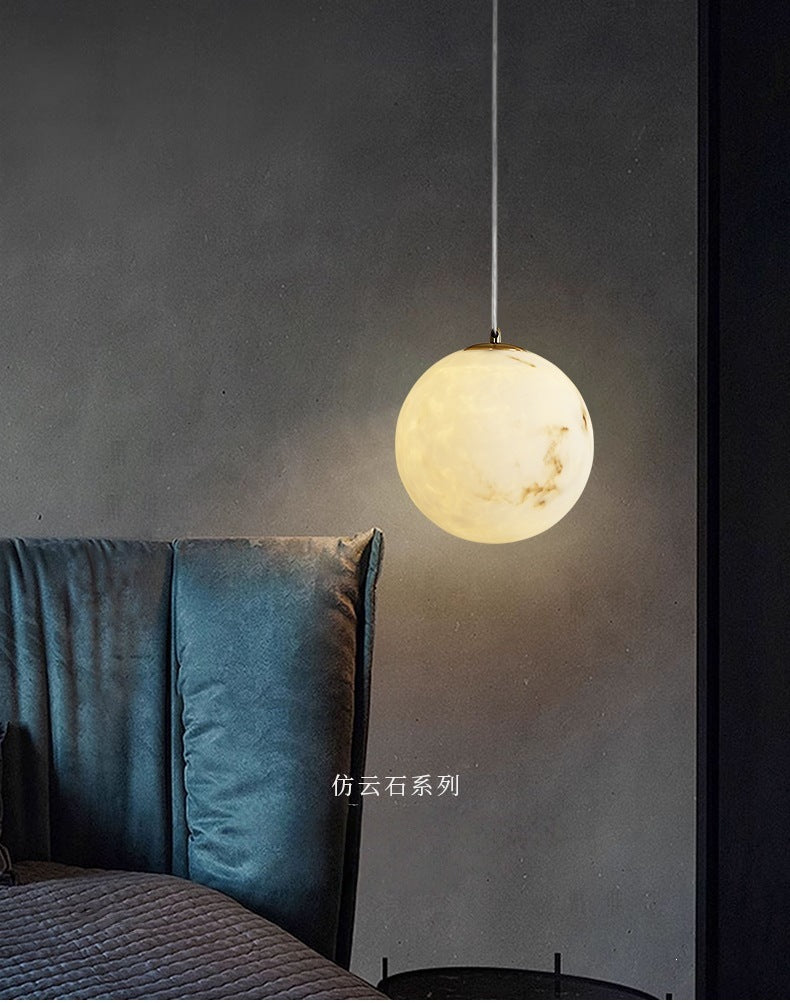 Accessible luxury designer imitation marble creative bedside ball small chandelier casual living room restaurant single head pendant lamp