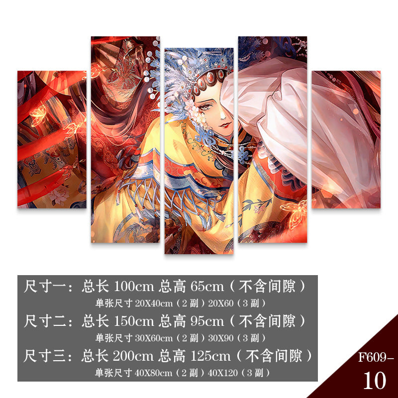 Guochaofeng wall decoration painting Hot pot restaurant hotel box background wall mural Peking Opera Huadan face painting