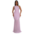 C7370 cross-border   fashion women's elegant one-shoulder sexy see-through solid color dress