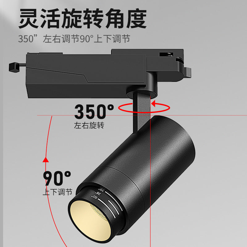 Zoomable led track light, commercial shop rail light, adjustable focus, restaurant spotlight, surface mounted ceiling spotlight