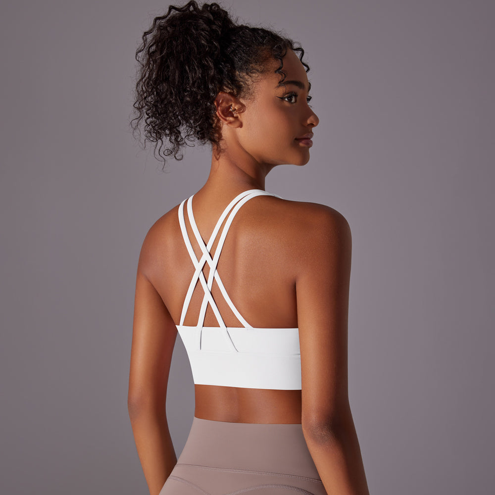 Fashion nude yoga vest women's cross back sports intimates bubble wrap push up seamless one-piece cup fitness bra