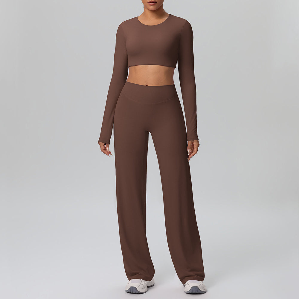 New arrival: solid color double-sided brushed microfiber seamless wide-leg activewear set - perfect for running, yoga, and fitness