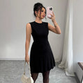 cross-border european and american style women's casual sleeveless elegant solid color ruffle mini dress - direct supply for cross-border e-commerce